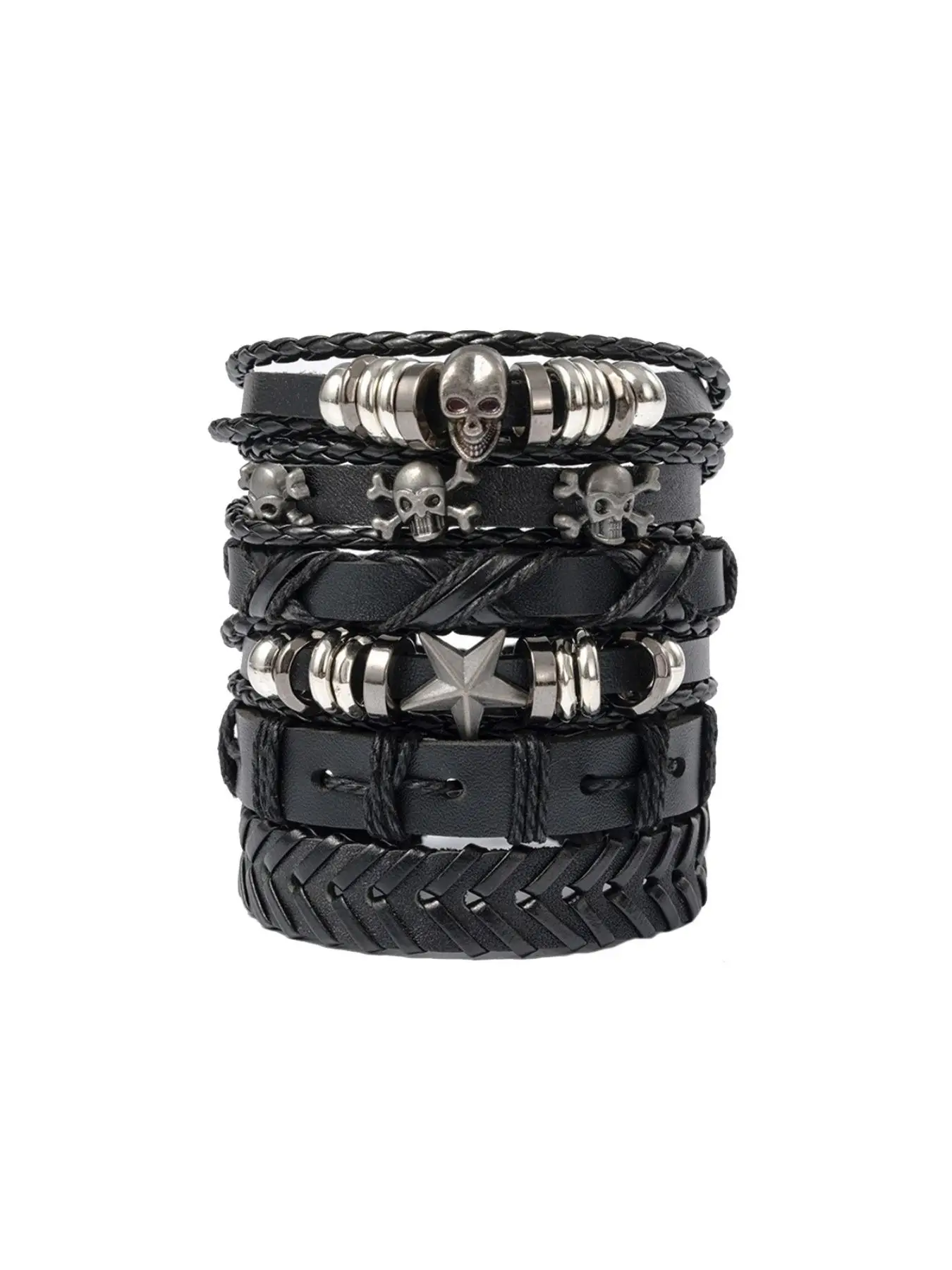 Punk Star & Skull Charm Bracelet Bundles Kit, Unisex Stack Bracelet, Rock Roll Matching Jewelry for Gift, Streetwear Accessory for Party, Daily Wear