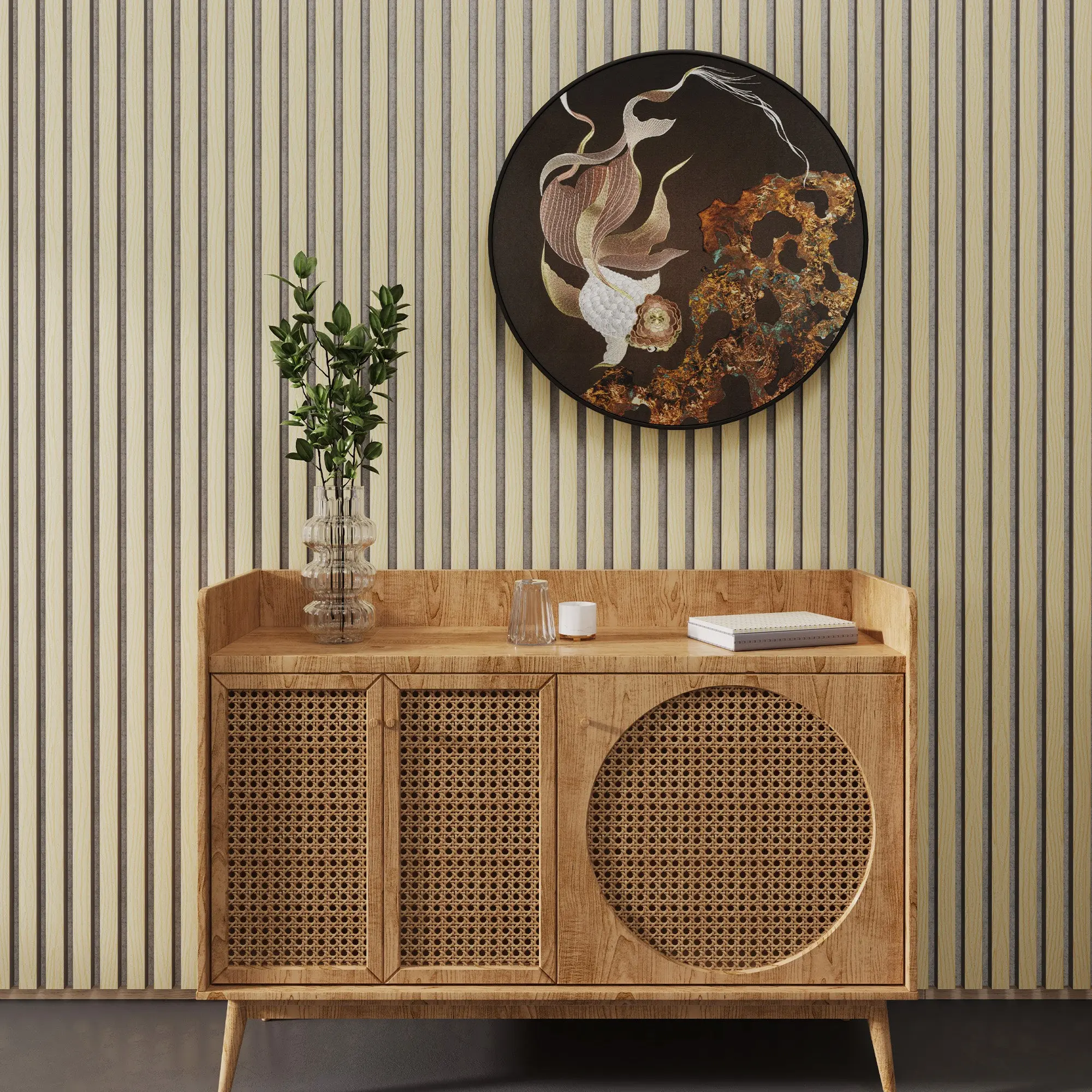 Luxury American Oak Acoustic Slat Wood Wall Panels | Gray Felt