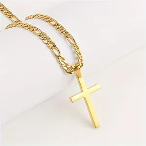 GAB Cross Necklace for Men Women, 316L Stainless Steel Durable Figaro Link Chain or Cuban Link Curb Chain for Men, Mens Silver Crucifix Cross Pendant Necklaces Jewelry 20-22 Inches