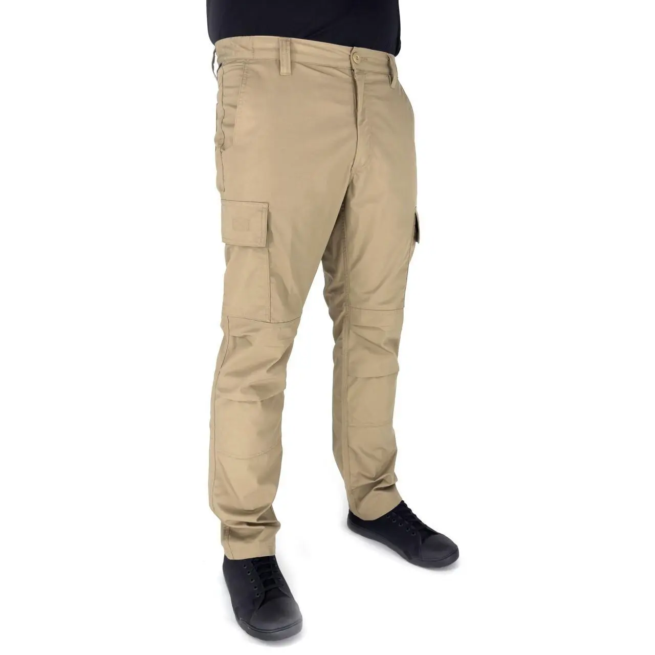 LAPG Men's Core Slim Fit 6-Pocket Tactical Cargo Pants, Rip-Stop Polyester Fabric with Elastic Waist & Metallic YKK Zipper, Cotton, Plain, Basic, Trouser, Menswear