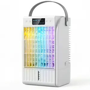 4-In-1 Portable Mini Air Cooler, 4 Wind Speeds, 2 Cool Mist Modes, 1.5L Large Water Tank, 6H Timer, 7-Color RGB LED Light, Low Noise DC Motor, USB Type-C Powered Personal Evaporative Cooler for Home, Office Desk