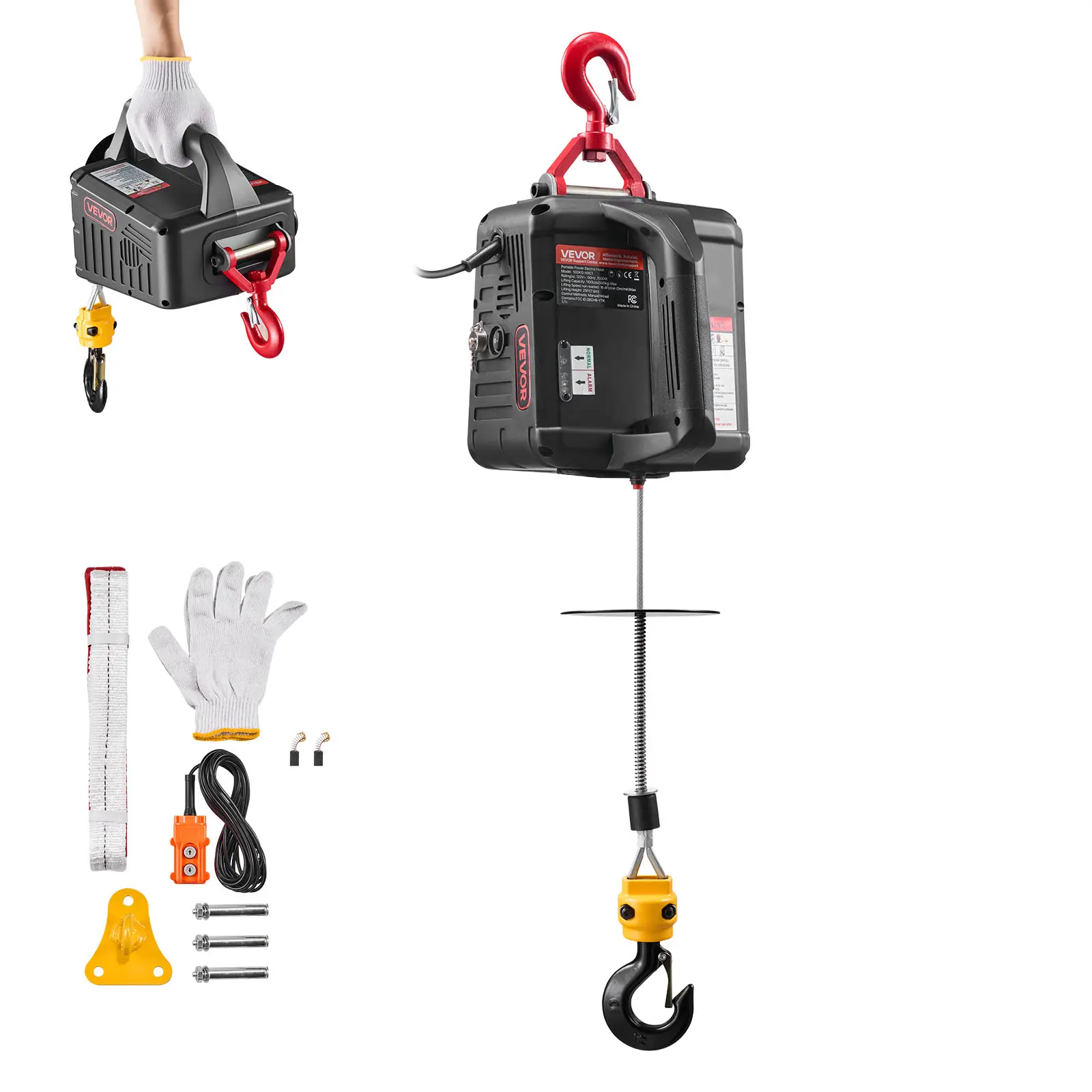 VEVOR 2-in-1 Electric Hoist Winch, 1100 lbs Capacity Galvanized Steel Winch, 1500W Portable Power Crane with 25 ft Lift Height, 16.4 ft/min Speed, 360° Latch Hook, Brake System, Manual Handle, Twist-Resist Cable, Wired & Manual Control for Factory, Garage