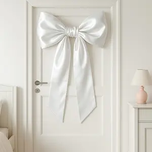 Large White Satin Ribbon Bow - 60x100cm Elegant Wedding Aisle Decorations, Long Trailable Bow Tie for Bridal Shower, Church Pew, Party, Christmas, Valentine’s Day - Luxurious-Looking Ribbon Bow for Doors & Walls