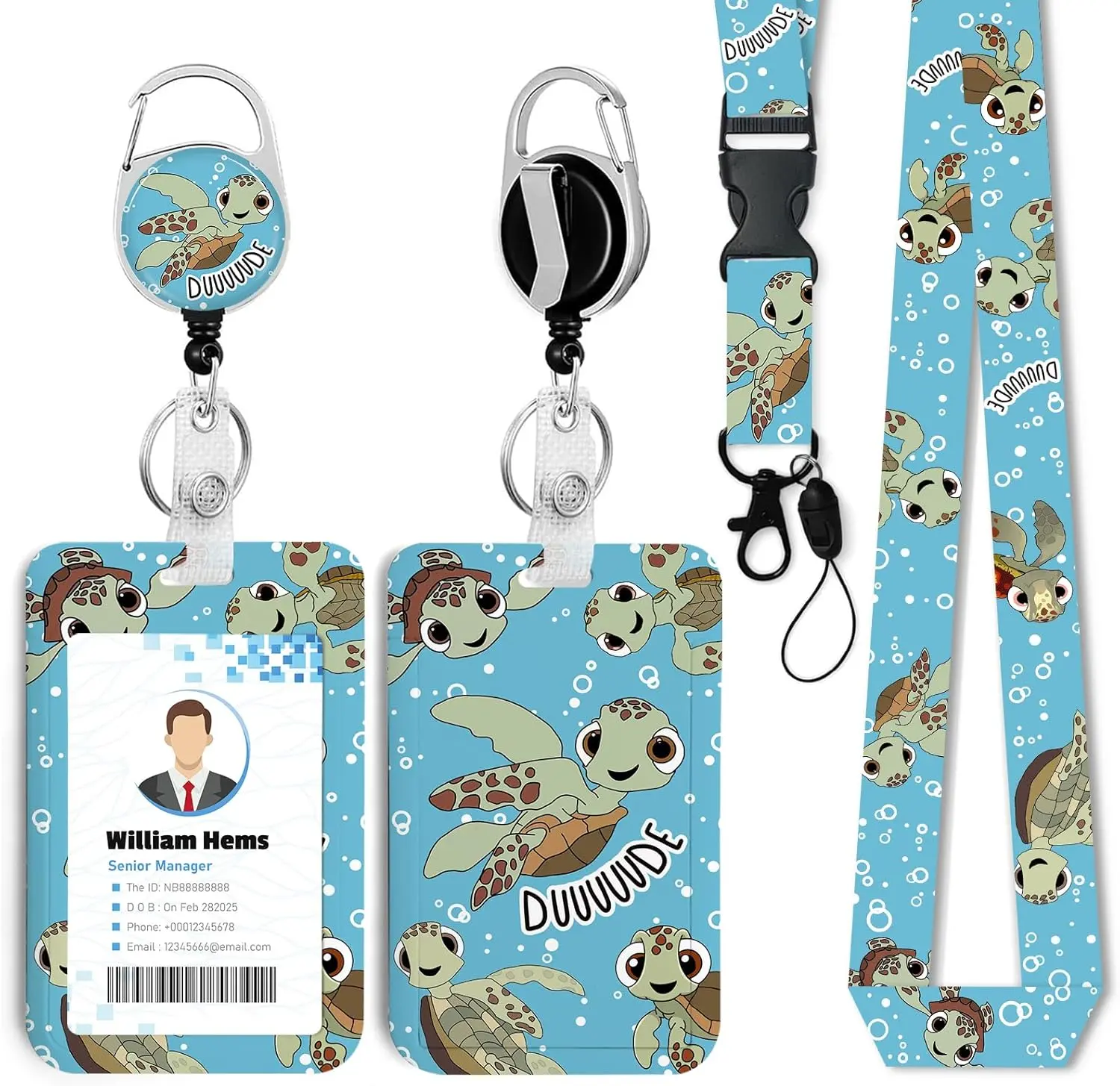 Chic Sea Turtle ID Badge Holder for Adults with Breakaway Lanyard, Heavy-Duty Retractable Reel - 360-Rotating Carabiner Clip, 24in Effortless Accessibility, Ideal for Office Use, Holidays