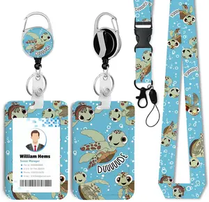 Sea Turtle ID Badge Holder with Breakaway Lanyard &Heavy Duty Retractable Reel-360Rotating Carabiner  for WomenStudents,Teachers, , Office Use