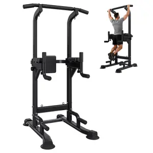 Pull Up Bar And Power Tower Dip Station For Home Gym, 330 LBS Weight Capacity, Free Standing Chin Up Bar With H-Shaped Stable Base And Back Pad, 12-Level Adjustable Height, 4-Level Back Pad, Multi-Grip