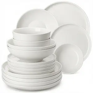 MALACASA Modern Ceramic Dinnerware Set - 12/16/18/24 Pieces, Dishwasher & Microwave Safe, Scratch Resistant Plates and Bowls Sets, LEAD-FREE Porcelain Cutlery, MINA Collection Winter Holiday