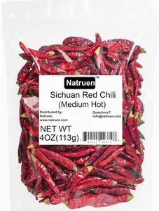 Natruen Whole Dry Szechuan Chinese Red Chili Pods 4 Oz (Medium Hot), Spicy Sichuan Dried Red Hot Chilies for Chili Oil, Paste, and Sauce