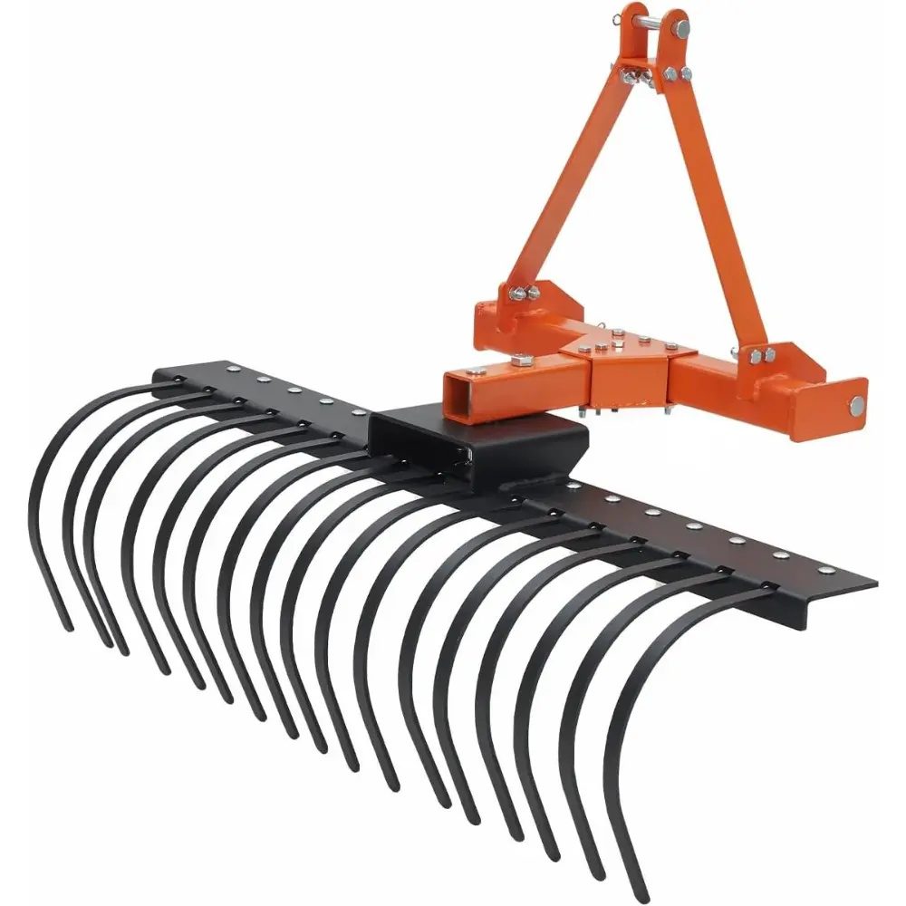 Commercial-Grade 50in Working Width 3-Point Hitch Lawn Leveling Rake - Category-0/Cat-1 Compatible, 360-Degree Rotation, Replaceable Spring Steel Tines, Quick-Mount, 5-Angle Precision Adjustment, 38lb Durable Gardening Tools