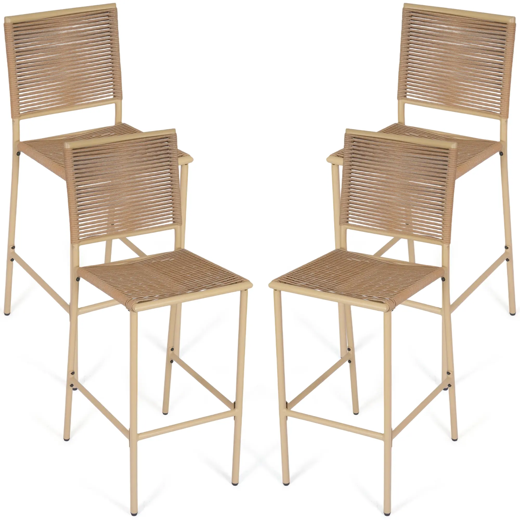 Jonpony Counter Height Bar Stool Set of 4, 30" Patio Rattan Bar Stool Chairs with Metal Frame, Outdoor Armless Barstools for Porch Garden Indoor Kitchen, Yellow