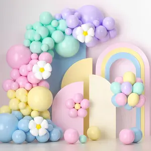 136pcs Pastel Balloons Garland Arch Kit, Pastel Macaron Balloons with Daisy Balloon for Wedding Anniversary Easter Birthday Party Decoration