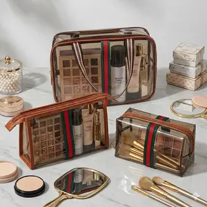 3-Piece Vintage Luxe Makeup Bag Set, Cosmetic Pouch, Cosmetic Storage Bag, PVC Waterproof Stain-Resistant, Ideal for Cosmetics & Toiletries, Multi-Functional Travel Organizer