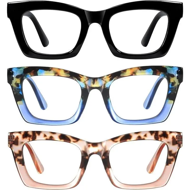 RESJOK Women's 3-Pack Full Rim Unisex Oprah-Style Square Blue Light Glasses - Stylish Design, Nerd Aesthetic, Adjustable Blue Light Blocking, Handy Spring Hinge, High Quality for Daily Computer Use, A01-Mix1, Blue Lights Glasses