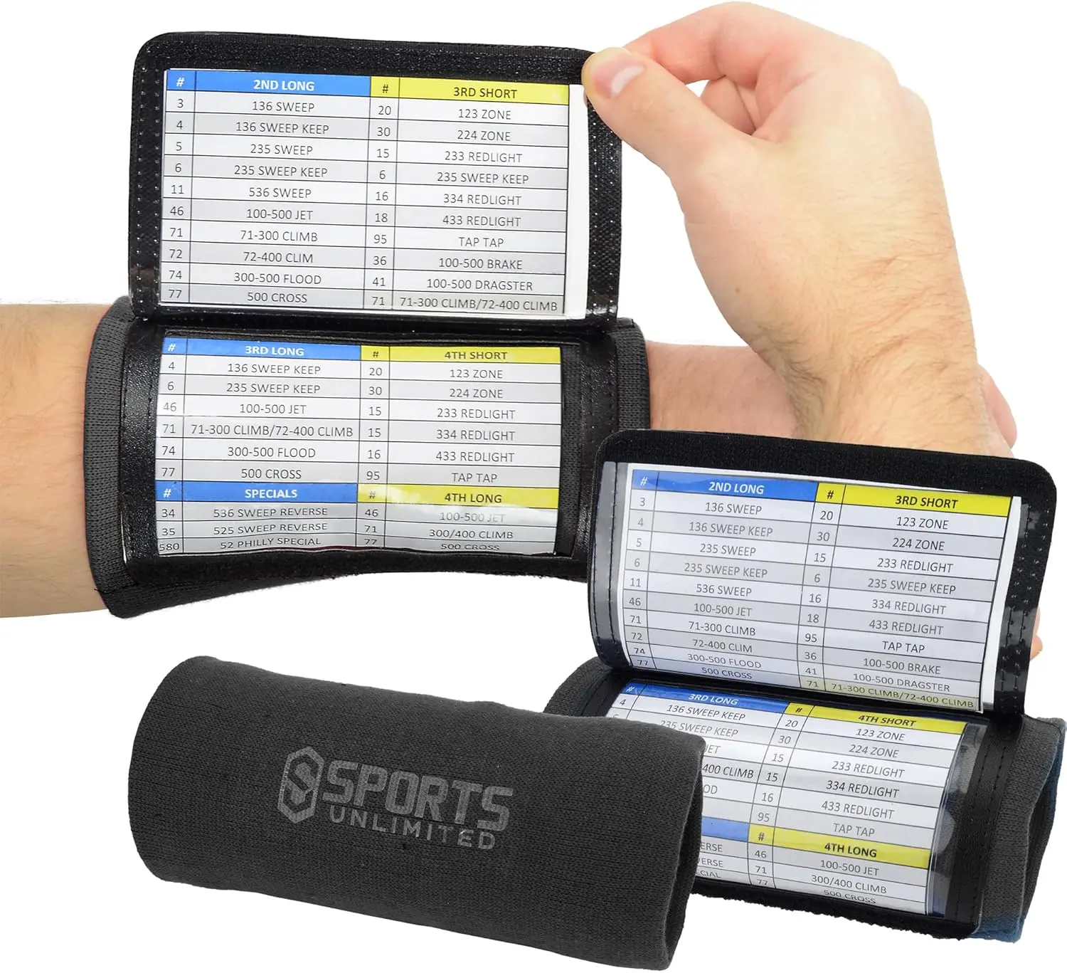 Sports Unlimited Youth Triple Wrist Coach, Football Wristbands for Plays, Baseball Wristbands, QB Arm Bands