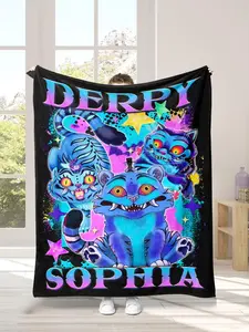 Personalized Name Huntrix Girls Flannel Blanket Kpop Demon Hunter Design Mira Zoey Rumi Name Blanket Gift for Kids