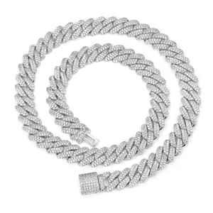 【O2 CZP397】Shining Cuban Chain Fashion Trend Square Necklace  Miami Cuban Chain Ice Out Men's Hip Hop Rap Fashion Necklace Sparkling Zircon 14mm Width