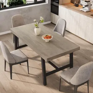 Grey Industrial Dining Table for 4-6 People, 63" Long Wooden Kitchen Table with Sturdy Metal Frame & Grey Finish - Seats 4 Rectangular Counter for Dinner, Kitchen, Dining Room（Only Table）
