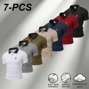 Men’s printed polo shirt with contrast collar, breathable slim fit, short sleeves for business casual wear, mesh fabric for breathability; trendy printed men’s slim casual top