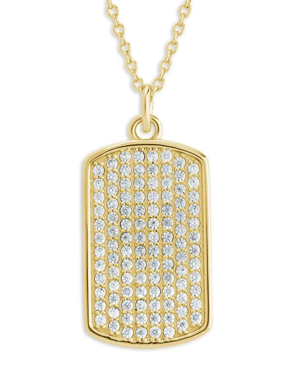 Pave CZ Rounded-edge Rectangle Pendant Necklace