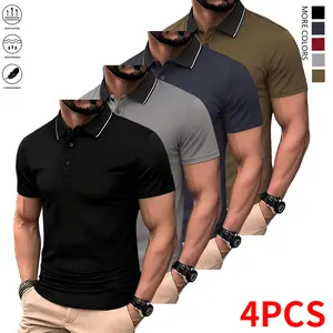 4-pack summer bestsellers men’s short-sleeve polo shirts, solid color design, weekend outing polo shirt, polo collar, knit fabric, pullover style, traditional fit, sporty casual golf shirt, breathable and cool,summervibes