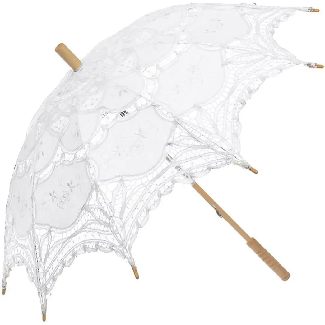 32 in High Quality Vintage Lace Parasol Umbrella - Adult Size, Wood & Metal Frame, for Bridal Wedding Decoration, Photo Shoot