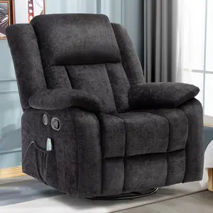 Korser Rocker Recliner Chair 360° Swivel with Massage Heating Side Pockets USB Chenille Fabric Comfortable Heavy Duty Design Adjustable Modern Reclining Reclining Backrest