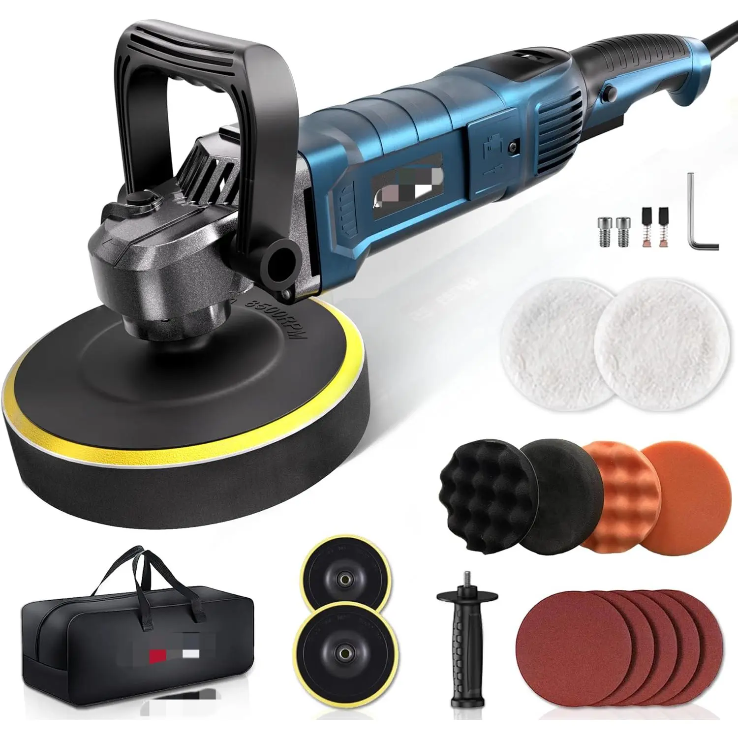 1600W Rotary Buffer Polisher Waxer - 6in/7in, 7 Variable Speeds (1000-3500 RPM), Detachable Handle, Power Tools, Buffing Machine for Car, Boat Sanding, Polishing, Waxing