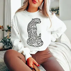 Leopard print retro sweatshirt, cheetah print crew neck sweatshirt, fashionable sweatshirt, animal print sweatshirt