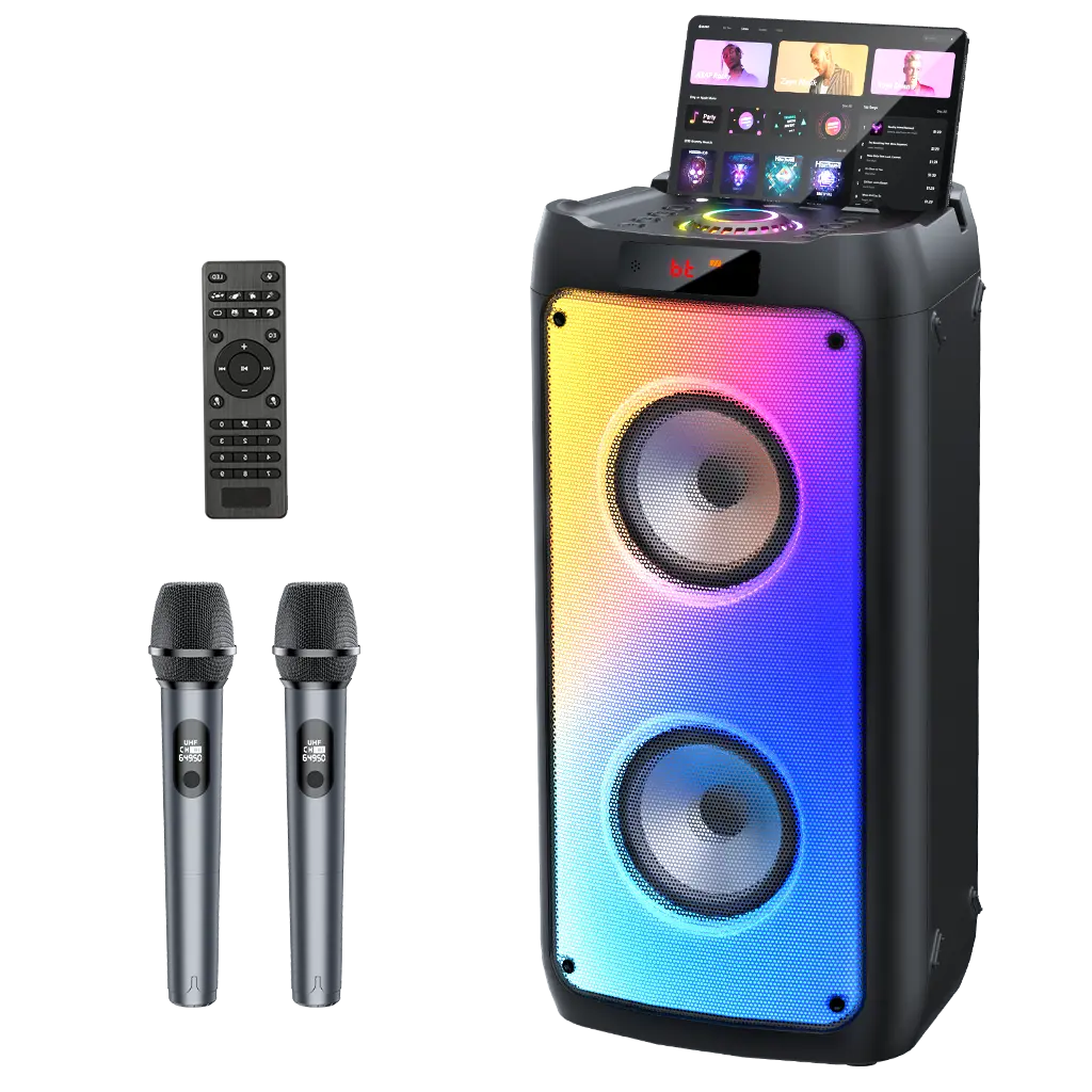 JYX T10T Wireless Karaoke Sound System with 2 Mics, Portable Bluetooth 5.0 Party Speaker - Deep Bass Subwoofer, Disco Lights, TWS Stereo, Aux Input, Smartphone/Card/USB Support-Powered for Home Party, Outdoor Fun, Bluetooth Speakers DealsForYouDays