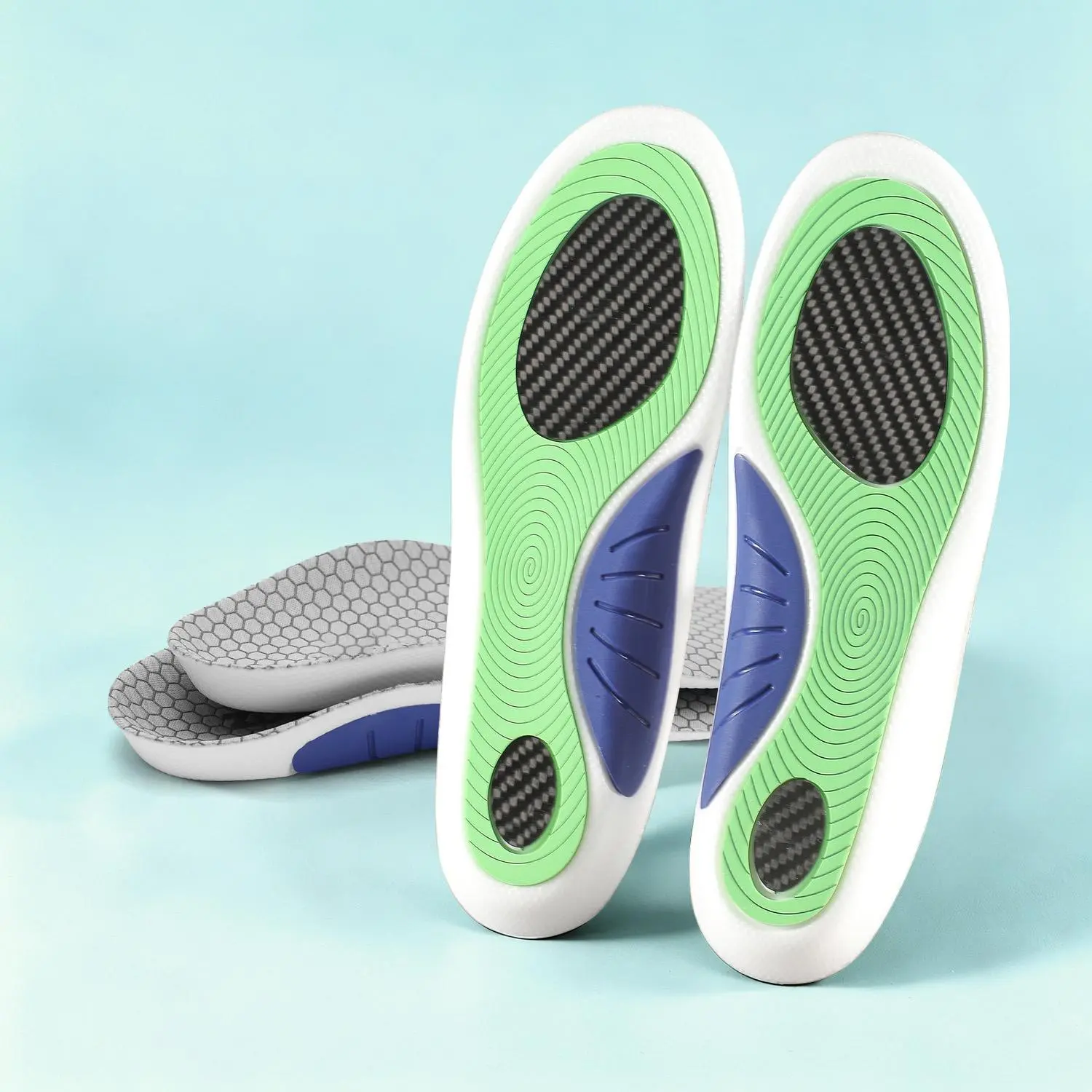 Carbon Fiber Sports Arch Support Insoles, Shock Absorbing PU Cushion Shoe Inserts, Anti-Slip Sweat Wicking Orthotic Insoles for Running Basketball Walking