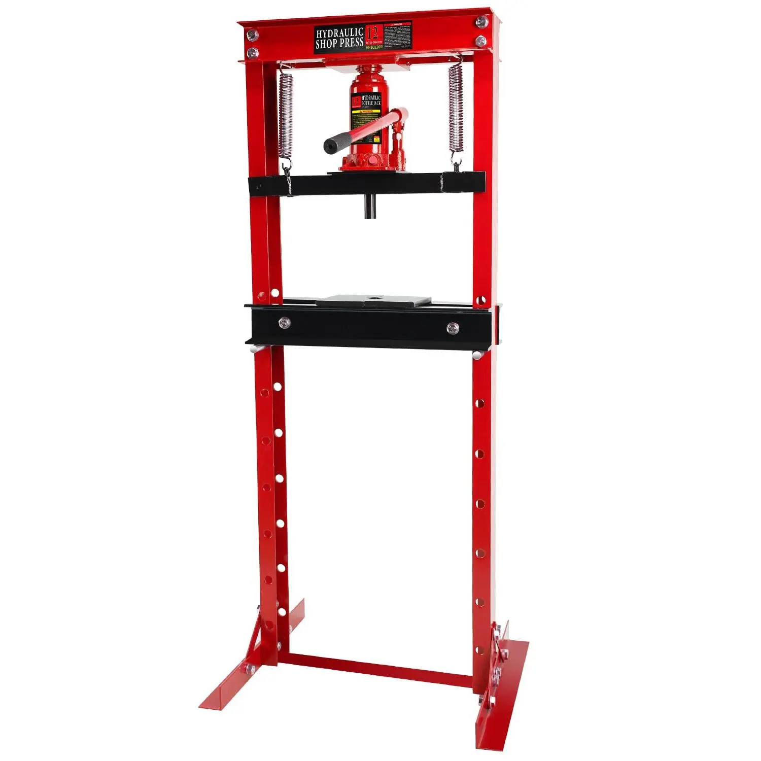 12 Ton Red Hydraulic Shop Press, Heavy-Duty H-Frame Garage Floor Press with Adjustable Worktable & Stamping Plates, Industrial-Grade Bearing Press for Metal Bending, Straightening, U-Joint & Bushing Insta