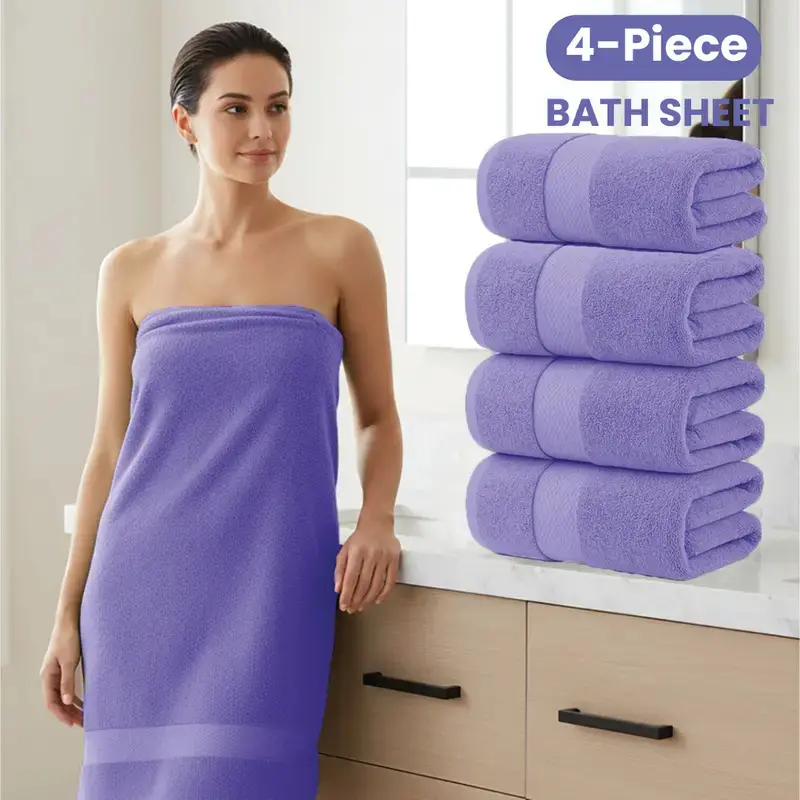 Oversized Luxury Bath Towels 4-Piece Set 35x70 Inch XL Cotton Super Soft Ultra Absorbent Quick-Dry Sheets for Spa Home Hotel Plain Design