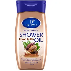 Dr.davey 200ML Rich Shine Cocoa Butter Shower Oil, Moisturizing, Cleansing, Hydrating Body Care Essentials for Men & Women, Travel-Friendly Full-Body Hydration