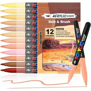 Gift for valentines's day Skin Tones Art Markers,Waterproof, Elastic Soft Head  Brush Tip Acrylic Paint Pens,12 Skin Colors Paint Markers Set, Quicky Dry for Wood, Glass, Fabric, Illustration Sketching Portraits Thickness Controllable Waterproof Elastic