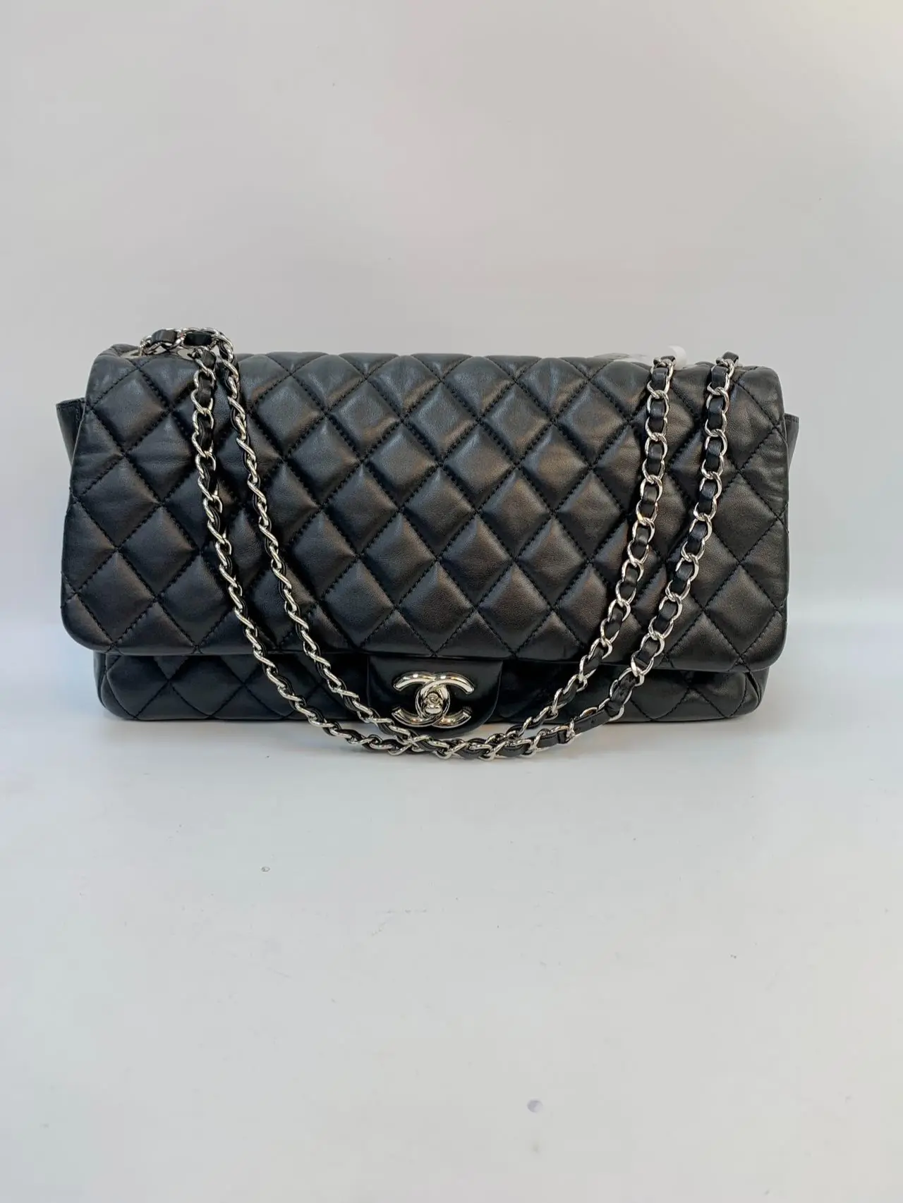 Pre-owned CHANEL leather Shoulder Bags 2016 SS Airline Collection Classic Double Flap Caviar Silver HW with Original Raincoat【BF 123Z】YS1678X