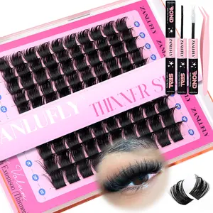 zanlufly Lash Clusters KIt Thinner D Curly Lash Extension Kit Volume Thick Eyelash Extension Kit Fluffy Individual Lashes Kit Makeup Cosmetic