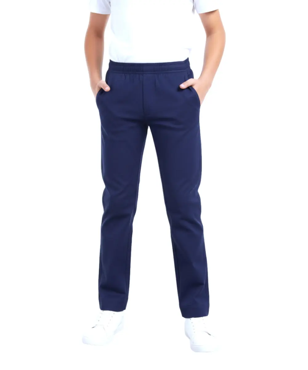unik Boys' Blue Uniform Pull-on Pants - Polyester Blend, Soft and Stretchy Elastic Waistband, Casual Wear, Ages 4-16, Style BU03, 60% Polyester, Comfortable Fit For Boys, Cotton, Clothes, Daily Wear
