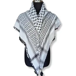 Cotton Woven Classic Keffiyeh/Kuffiyeh Black and White Traditional Original Patterns Palestine Scarf Shemagh