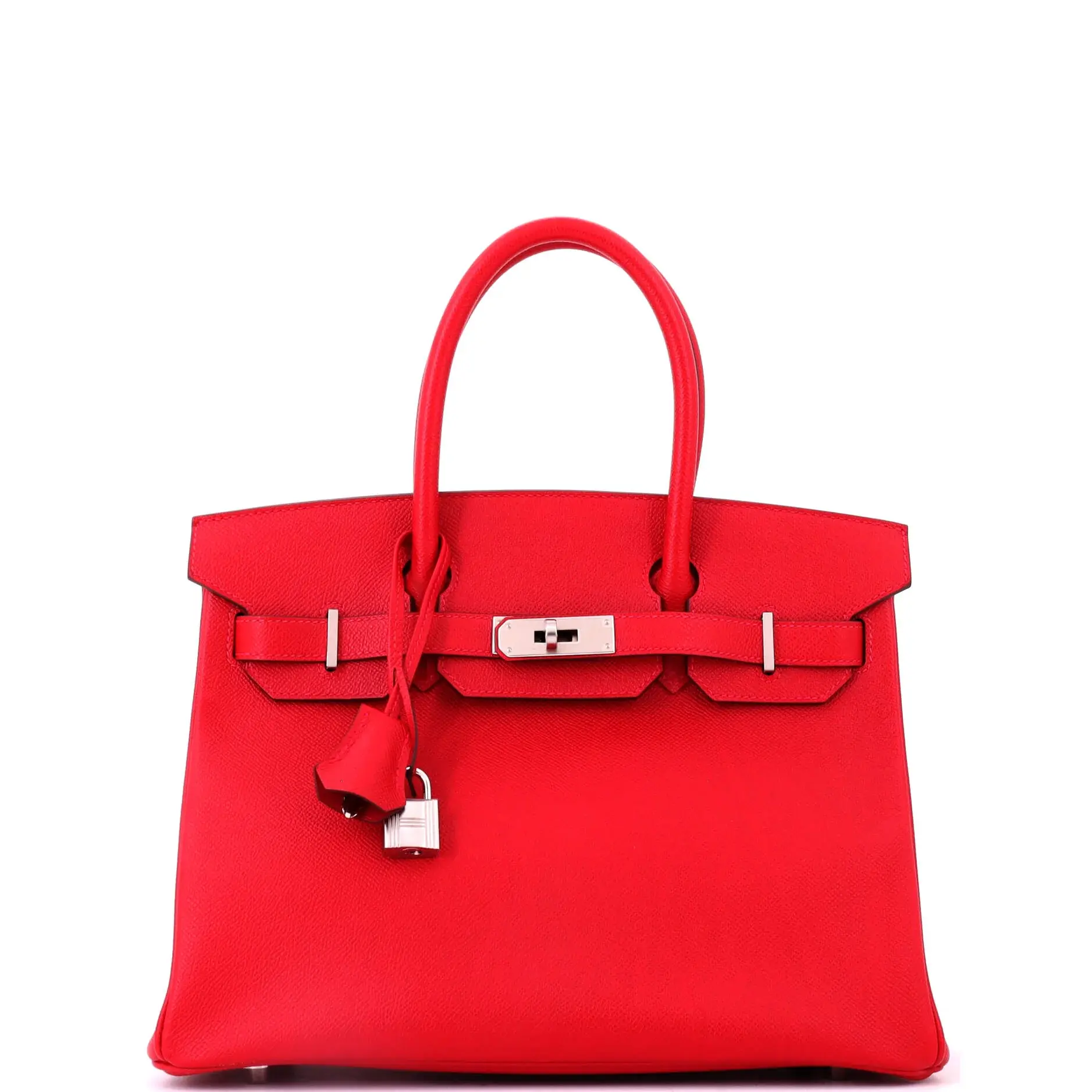 Pre-owned HERMÈS Leather Top Handle Bags Hermes Birkin Handbag Rouge Vif Epsom with Palladium Hardware 30 by Rebag
