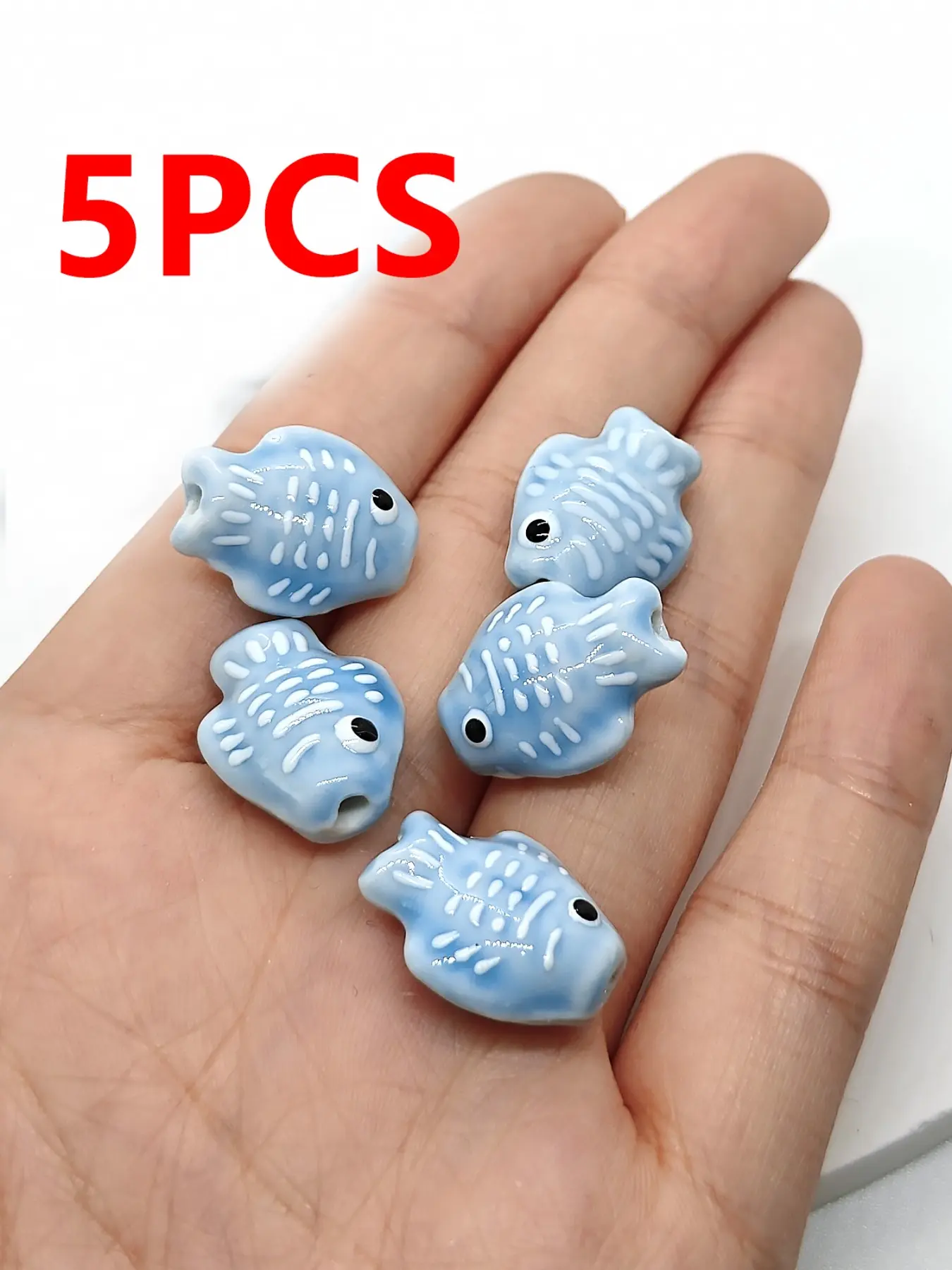 5pcs Blue Striped Carp Ceramic Beads, Ocean Life Style Marine Life Charm Handmade DIY Jewelry Accessories, Diy Beading Accessories, Cute Cartoon Pattern, All Seasons, Beads Charms Accessories