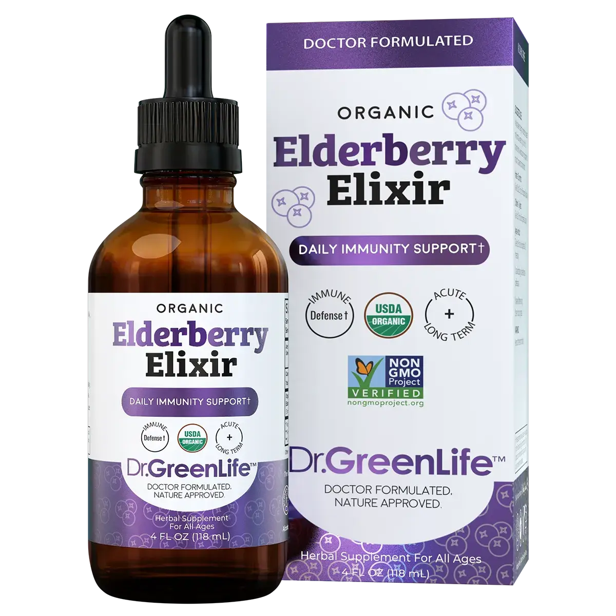 Dr. Green Mom Elderberry Elixir Liquid Drops, Plant-Based Botanical Blend for Seasonal Wellness & Daily Antioxidant Support