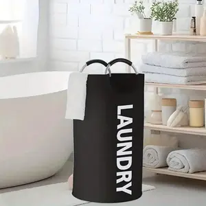 90L Extra-Large Standing Laundry Hamper – Waterproof 600D Oxford Dirty Clothes Basket with Padded Aluminum Handle, Folds Flat for Dorm, Apartment & Family Laundry Room