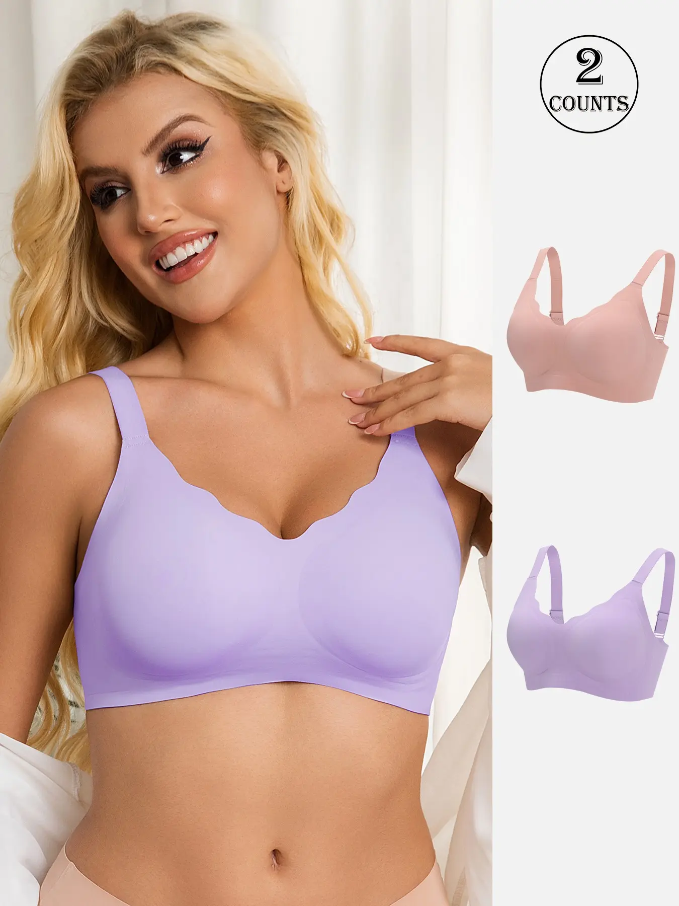 2 pack women lingerie bra wireless light support design high elasticity straps more stable for Casual Everyday wear Wireless Bras