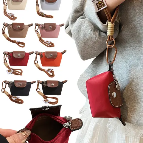Fashion Mini Wallet Charm, Nylon & Leather Coin Purse, Coin Pocket, Cute Keychain Accessory, Korean Style, Perfect Gift for Women, All Seasons, Wallet And Charm