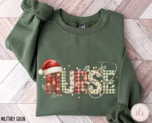 Christmas Nursing Short Sleeved T-SHIRT / Sweatshirt, Nurse Christmas Shirt, RN Christmas Shirt, Nurse Holiday Shirts, Gingham Faux Patchwork Style, Size S-3XL