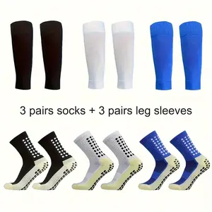 6pcs Compression Leg Sleeves and Socks Set, Nylon & Spandex Blend, Solid Color, Knit Fabric, Machine Washable, with Non-Slip Grip for Sports