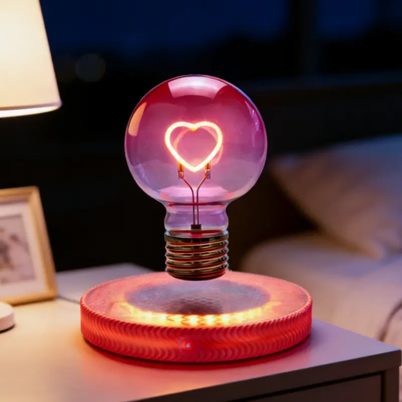 Magnetic Levitating Heart Filament Bulb Lamp, Gradient Red Floating LED Light with Glowing Base, 360° Auto Rotate Aesthetic Desk Table Night Light, Unique Viral Gift for Couple Bedroom Home Office Decor