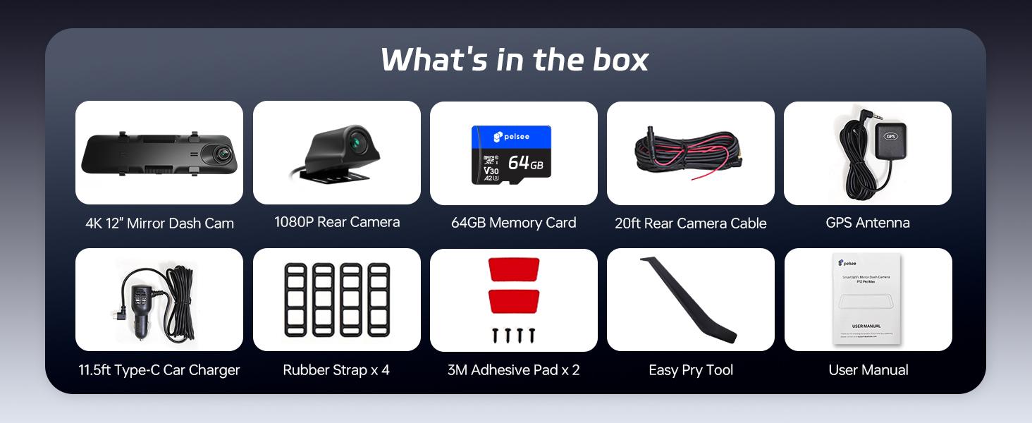 Pelsee S12 Pro Mirror Dash Cam with STARVIS 2 Sensor, Rear View Mirror Camera 5.8GHz WiFi, 4K Front and 1080P Rear Backup Camera for Car, ADAS &BSD, Voice Control, Color Night Vision, 64G Meomory Card Pelsee S12 Pro Mirror Dash Cam with STARVIS 2 Sensor, Rear View Mirror Camera 5.8GHz WiFi, 4K Front and 1080P Rear Backup Camera for Car, ADAS &BSD, Voice Control, Color Night Vision, 64G Meomory Card
