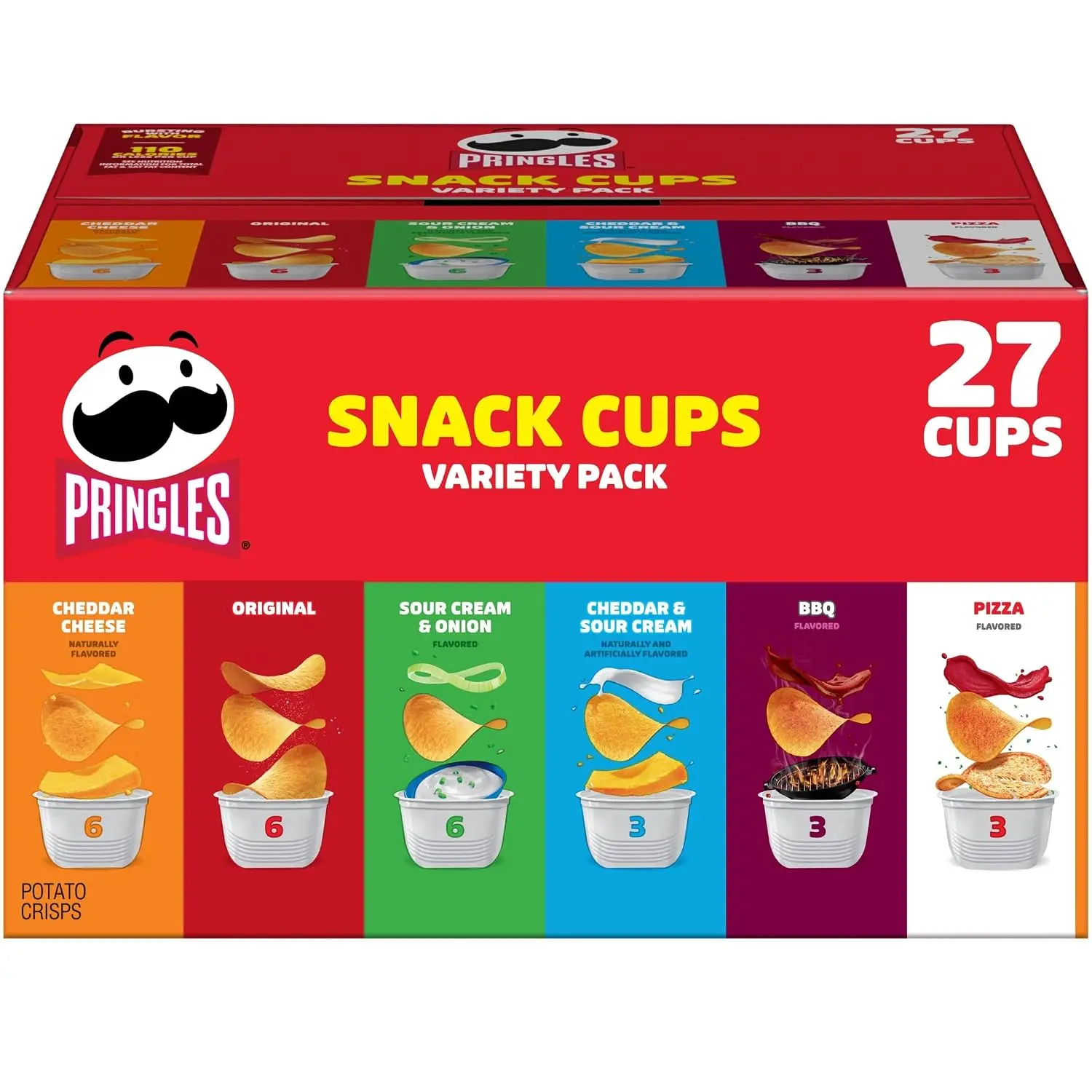 Pringles Potato Crisps Chips, Lunch Snacks, Snack Cups, Variety Pack, 19.5oz Box (27 Cups) Crunchy Crispy