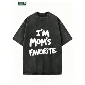 I'm Mom's Favorite Oversized T-Shirt Men - 100% Cotton Acid Washed Vintage Tee, Casual Streetwear Summer Breathable Top, Trendy Graphic Shirt for Father Son Dad Gift